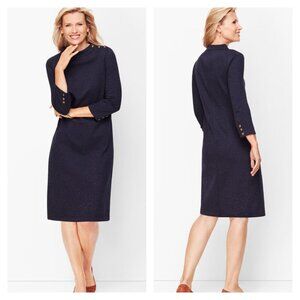 TALBOTS Nwot Heathered Shift Dress L Blue Fleck Navy Blue Retro Style 60's